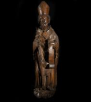 Large Wood Carving of Bishop, Hispano-Flemish school of the 15th century, Netherlands