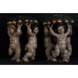 Pair of important bases with Cherubs in polychrome palace wood, Portuguese or German baroque work fr