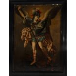 Large and exquisite Archangel Saint Michael subduing the Devil, 18th century Cusco colonial school, 