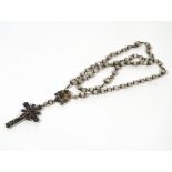 Gilded silver filigree rosary with Double-headed Eagle and large Mother of Pearl beads, Portuguese c