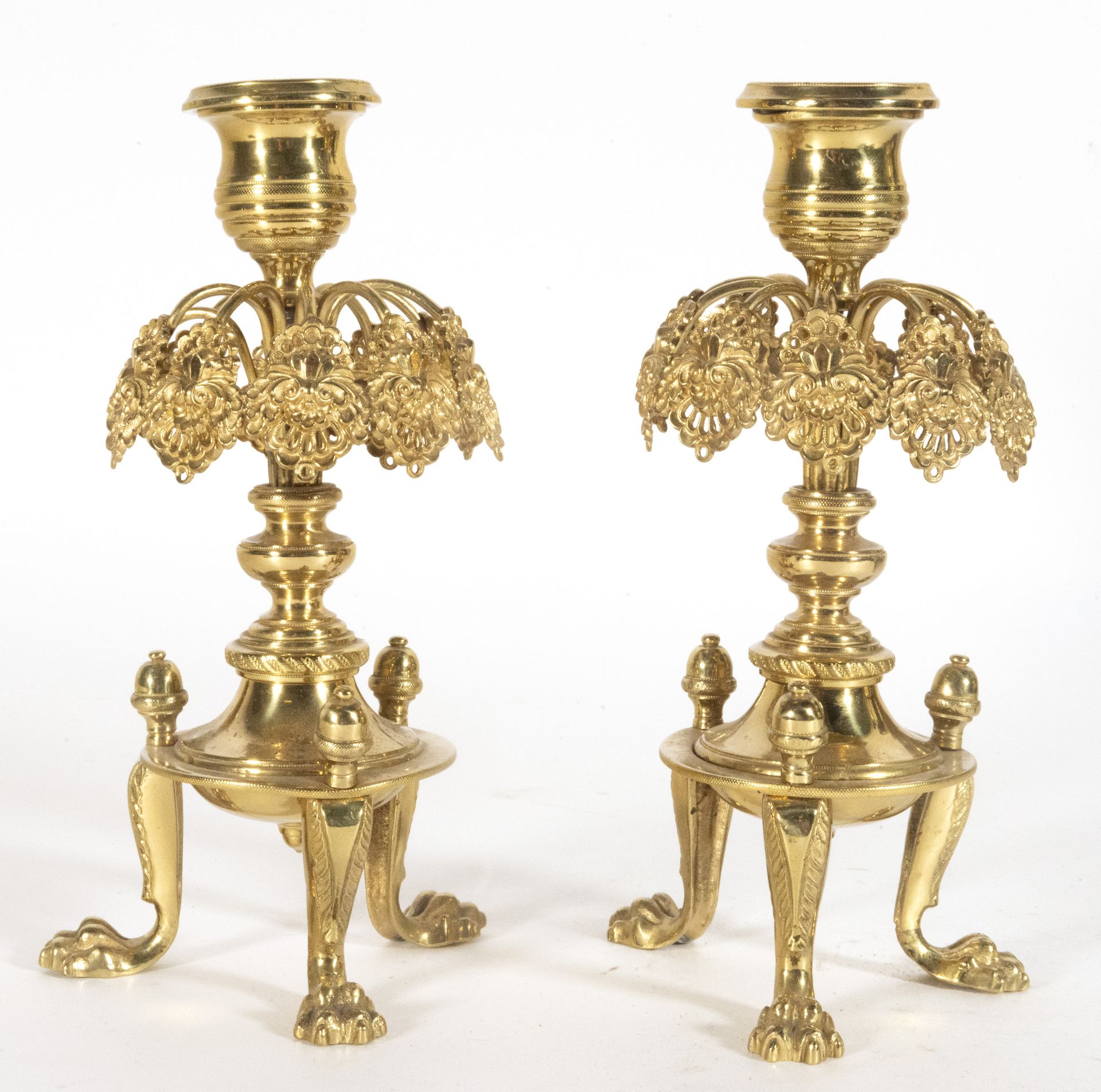 Pair of Victorian English rotating gilt bronze candelabras, 19th century