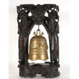 Rare Chinese or Vietnamese Temple Bell in Hongmu hardwood with silver from the 19th century