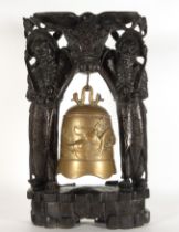 Rare Chinese or Vietnamese Temple Bell in Hongmu hardwood with silver from the 19th century