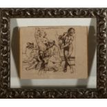 Decorative Pair of Italian Studies in ink on paper following models by Da Vinci from the 17th centur