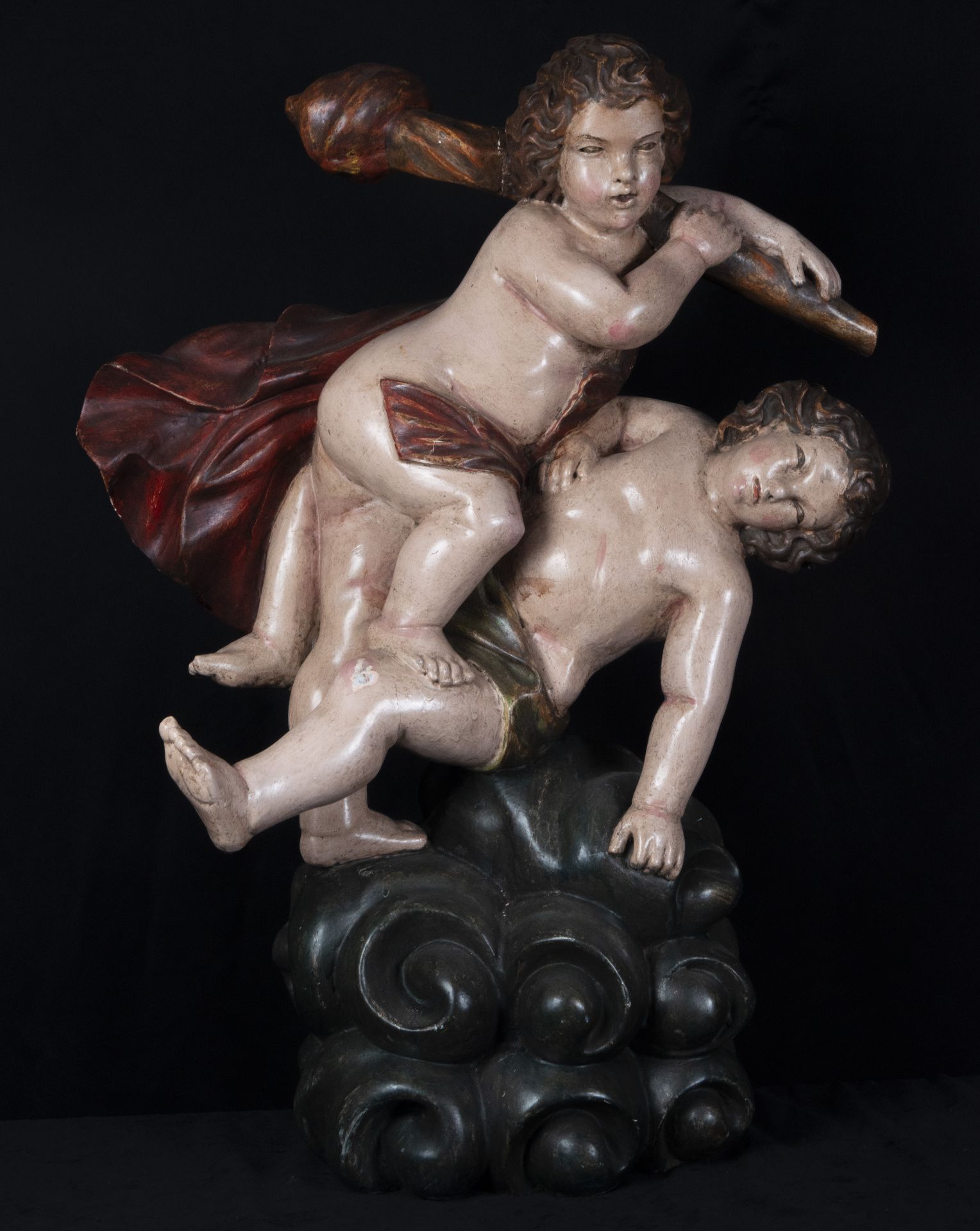 Pair of large colonial sculptural groups representing Cain Killing Abel and Blind Love, late 17th ce - Image 6 of 6