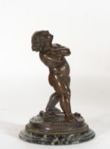 Love in Chains, Grand Tour in bronze and French green marble, 19th century, Jean Debay (1802-1862)