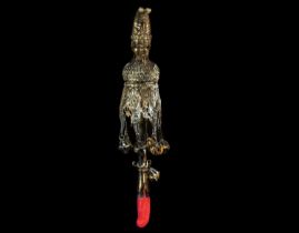 Rare French noble baby rattle in silver vermeil and red coral of Trapani, 18th C Trapani Sicilian wo