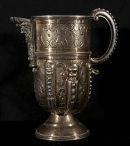 Large and heavy Renaissance style Jug in solid Sterling silver, following Spanish Plateresque models