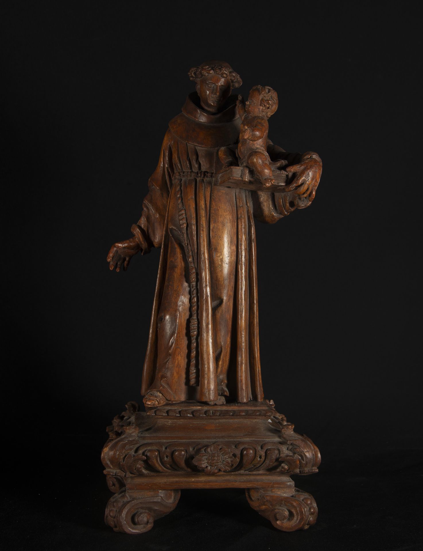 Important Portuguese colonial Saint Anthony, Brazil, in wood in its natural color and original 18th  - Bild 3 aus 6