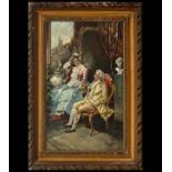 Interior scene with characters, 19th century, 19th century French school, signed Deux