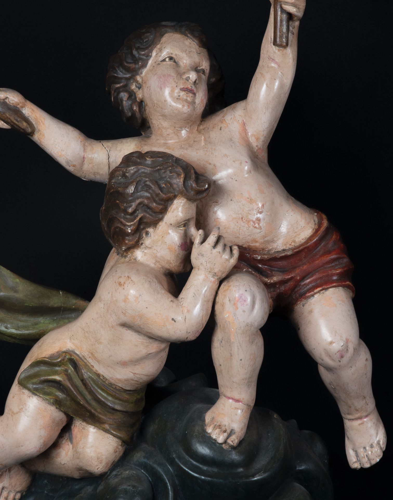 Pair of large colonial sculptural groups representing Cain Killing Abel and Blind Love, late 17th ce - Image 3 of 6