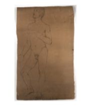 Academic study of Male Nude in Charcoal on paper, 19th century