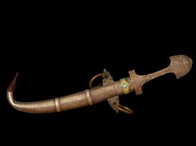 Large Dagger of Berber Tribal Chief Horseman "Koumya" in embossed and enameled silver, steel, bronze