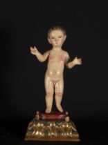 Colonial Enfant Jesus of Quito, 18th century, early 20th century pedestal