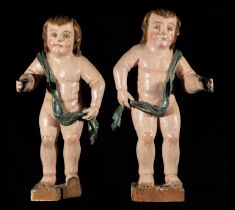 Pair of Portuguese Torcheres lamps with Angels Lamplighter Children from the 18th century