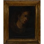Beautiful 18th century Italian gilded smooth frame with bust of Mary canvas
