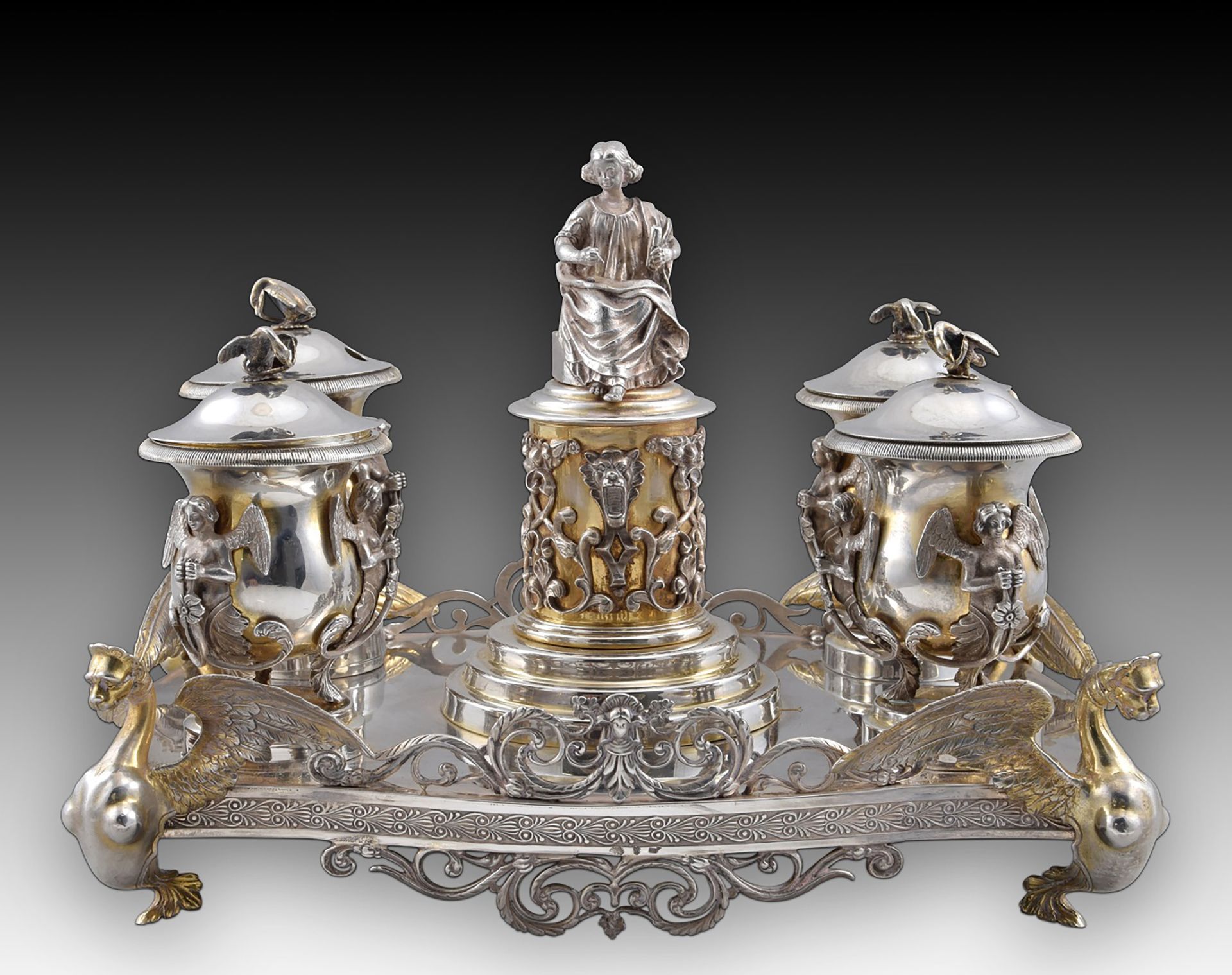 Exceptional Notary Office with four inkwells. Silver. Spain, late 19th century. With contrast markin - Bild 13 aus 15