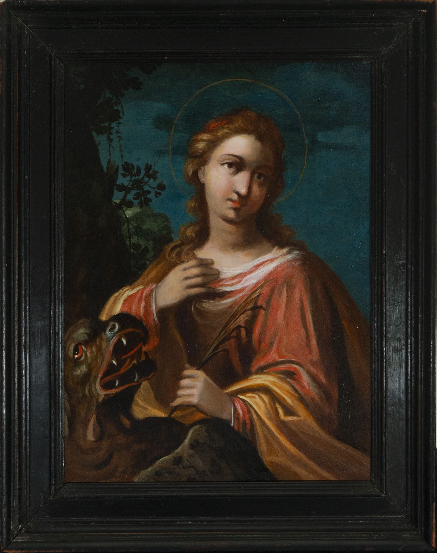 Saint Margaret of Antioch on copper. Flemish or Italian school of the 17th century