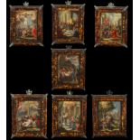 Exceptional lot of seven Italian Neapolitan oils on copper from the 17th century with antique tortoi