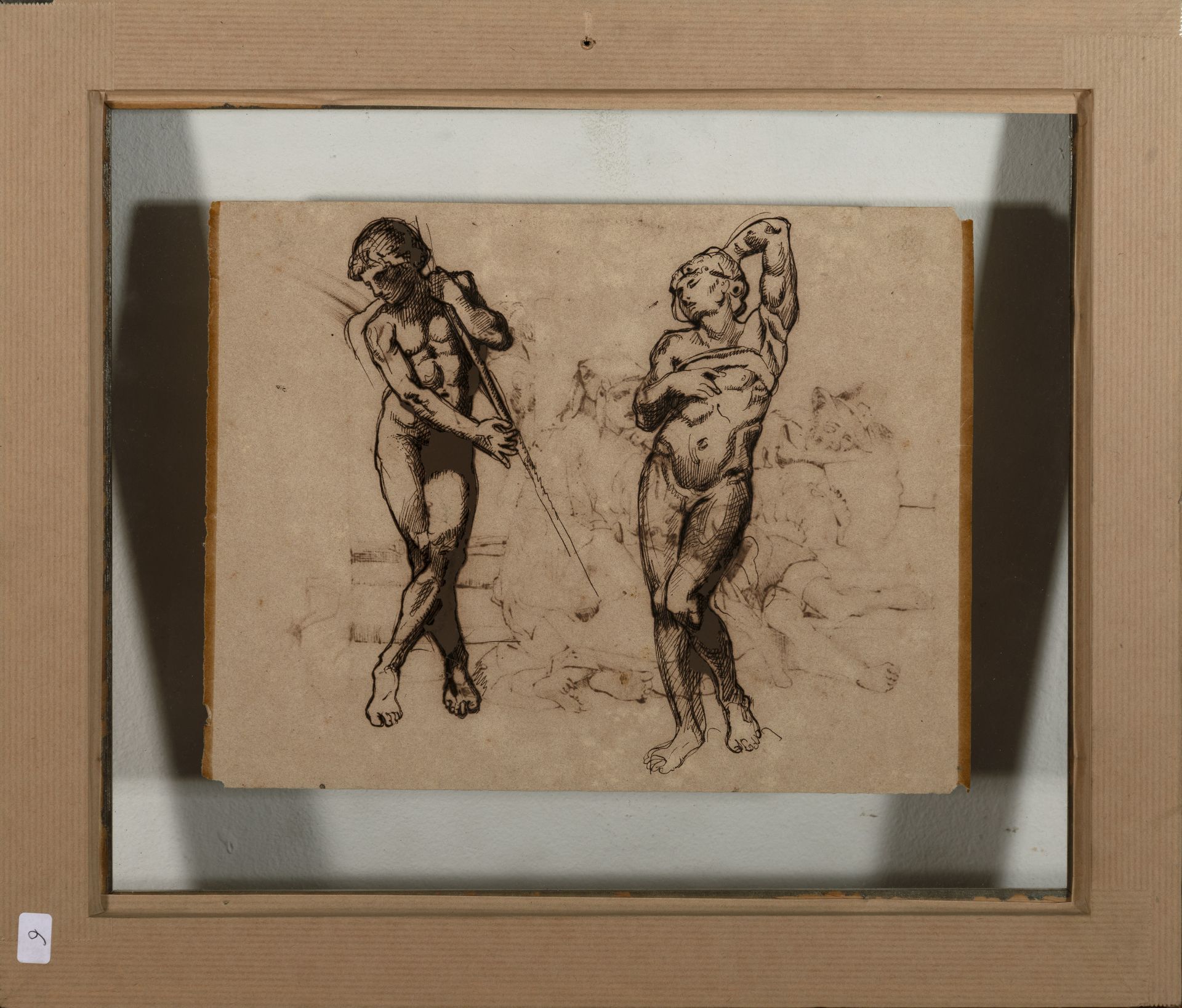 Decorative Pair of Italian Studies in ink on paper following models by Da Vinci from the 17th centur - Bild 2 aus 2