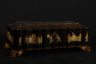 Rare Cantonese gold lacquer game box with mother of pearl chips, 19th century Chinese work