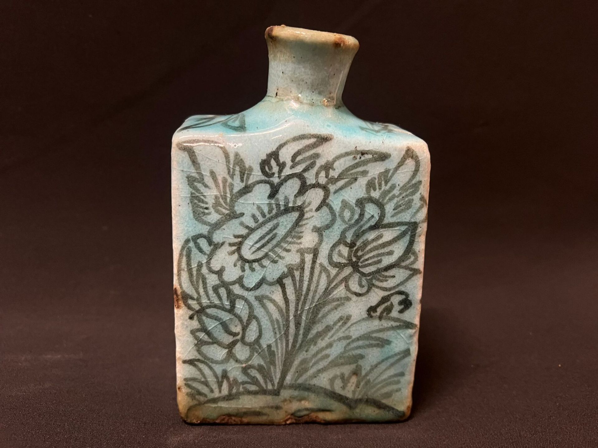 Persian Khanjar or Raqqa glazed ceramic bottle, 18th century Islamic work