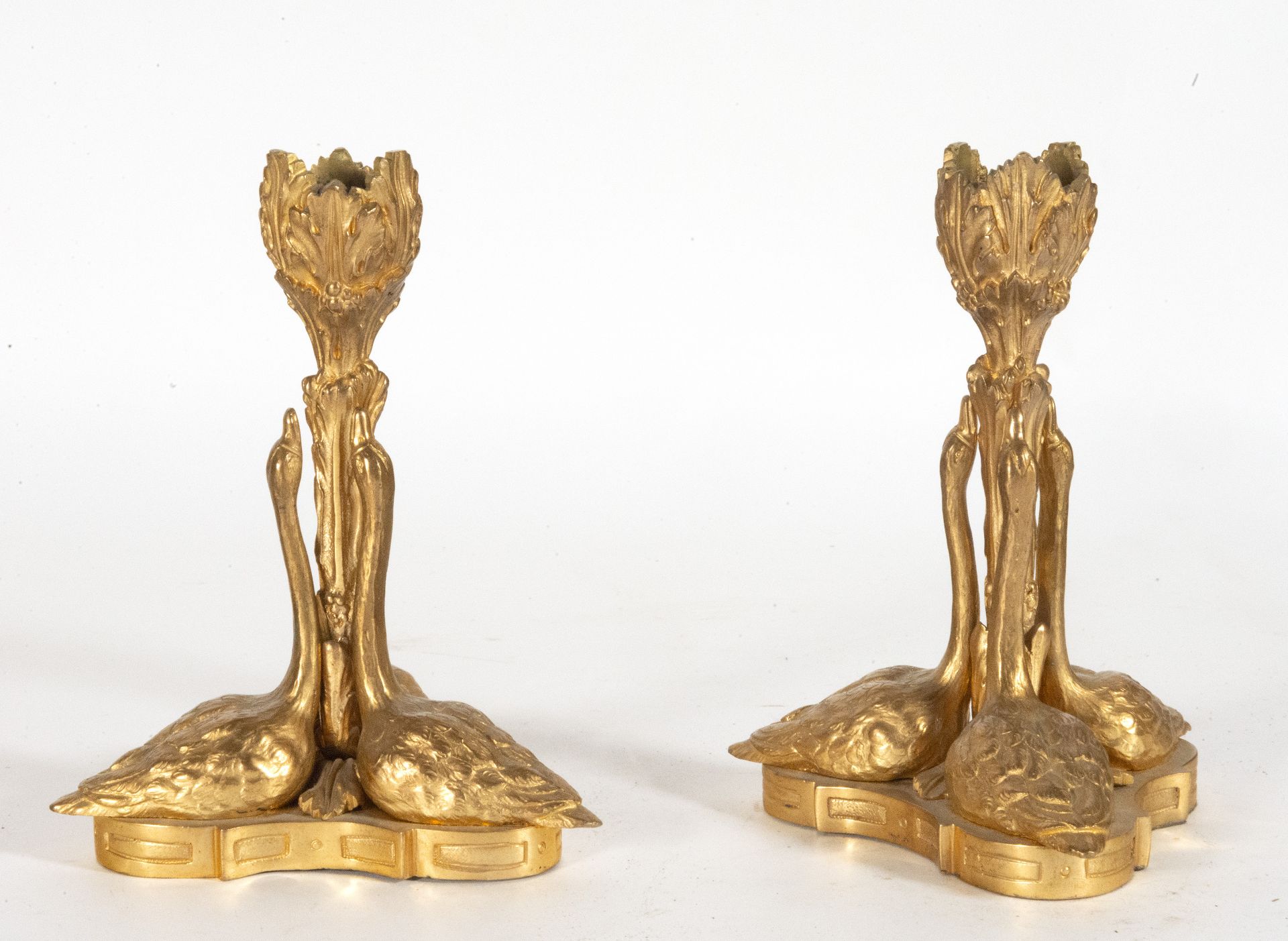 Rare pair of Art Nouveau Swan Candelabras, in Gilt bronze, Austria or France, 1900 - Image 3 of 3