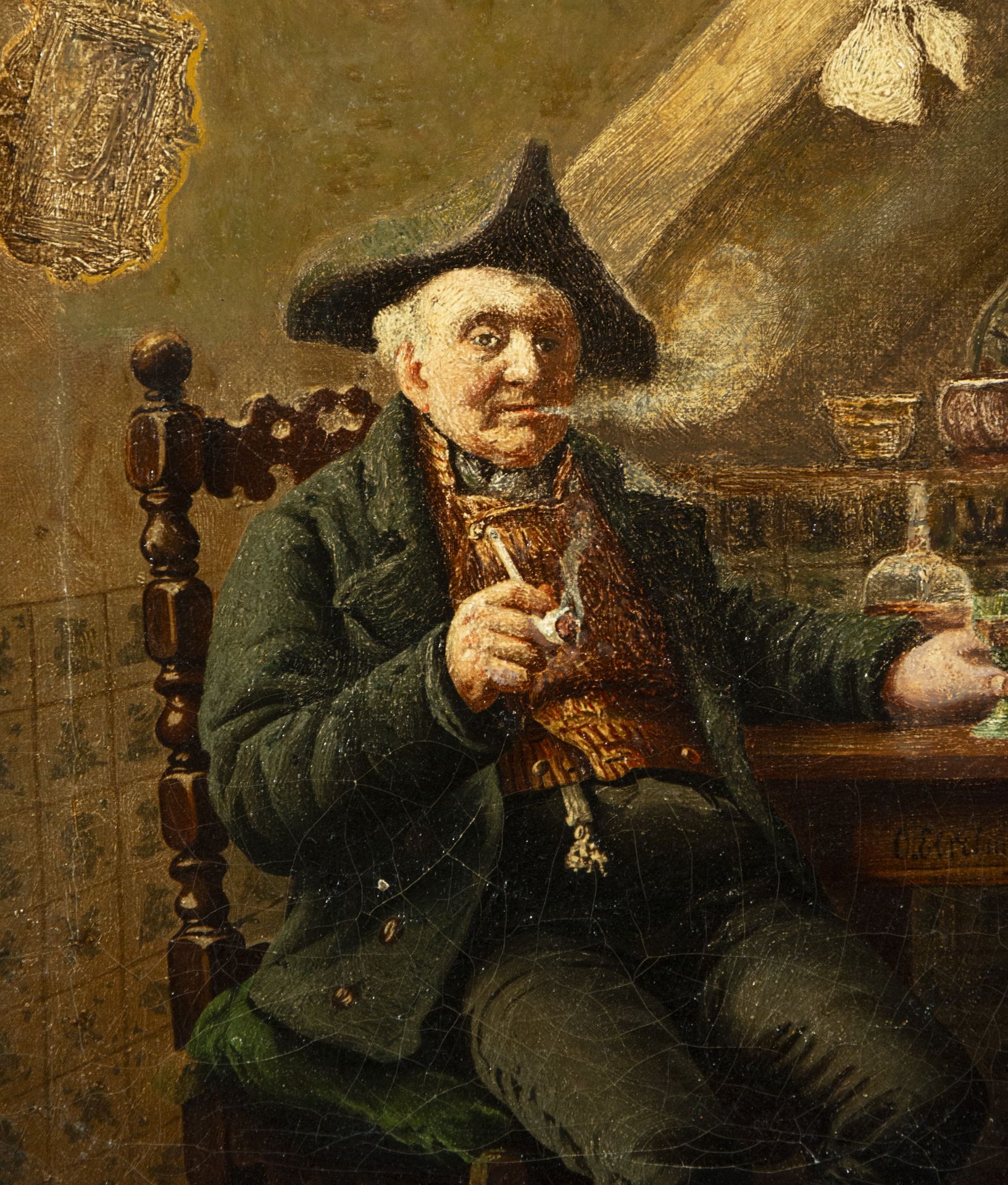 The Smoker, 19th century Central European school, signed, Austria or Germany - Image 2 of 4