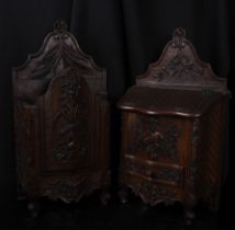 Pair of French spice rack furniture in mahogany, 19th century