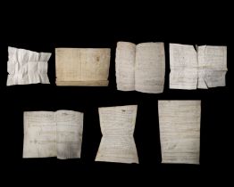 Lot of seven medieval documents in parchment, 14th century