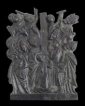 Bronze plaque depicting figures from a crucifixion. Italian, 19th century.