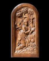 Oak tabernacle door carved with Mary Magdalene. French, early 17th century.