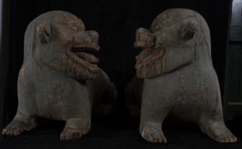 Pair of Large and Decorative Lions for Chinese Temple Door, Possibly Tibet 18th Century