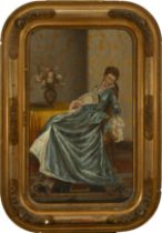 A. Caba (signed), Lady sleeping in the living room, Spanish romanticist school, 19th century