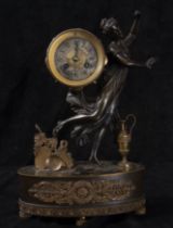 Bronze and red marble clock with a woman figure, 19th century