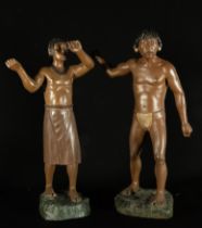 Galo Tobar, year 1974, Pair of exquisite sculptures of Matsés Indians from Brazil, 70s