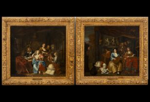 Frans Xaver Henri Verbeek (signed), Pair of paintings, allegories of arts and sciences, Dutch school