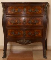 Elegant Louis XV style chest of drawers from the 19th century in fruit marquitry and gilt bronze