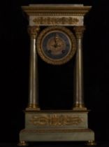 French Empire Portico Clock of Neoclassical style in mercury gilt bronze from the 19th century