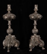 Pair of Important and Large Colonial Candelabras in Fine Mexican Silver from the 18th century