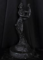Bronze sculpture of Lady with harp, 20th century