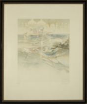 Staircase, hand-signed and serialized etching lithograph, Eduardo Naranjo, New York series, 20th cen