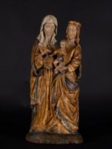 Very Important "Triple Virgin" Saint Anne with Virgin and Child, Malines Belgian school, 16th cent.