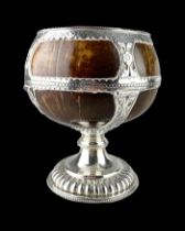 A large silver mounted coconut goblet. Colonial, mid 19th century.