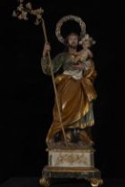 Saint Joseph with Child from the 18th century, Italian Baroque work from Rome or Naples, with an imp