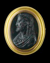 Heliotrope cameo depicting the profile Christ. Italian, 17th century.