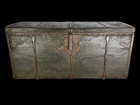 Iron mounted & leather clad oak table cabinet. German, mid 17th century.