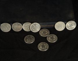 Lot of 10 Silver 20 cent coins, Cuba