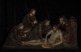 Large sculptural group of the Descent from the Cross, neo-Gothic style, 19th century