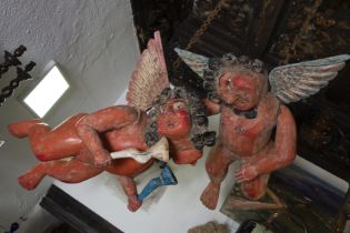 Rare pair of Guatemalan post-colonial hanging angel torcheros, 19th century Latin American popular s